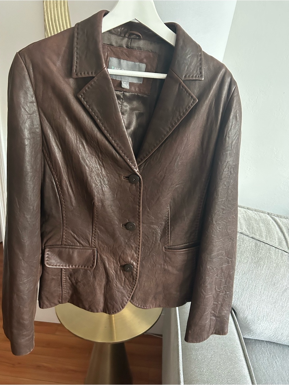 Y2K Brown Lambskin Leather Washed Jacket XLWestern Coastal Cowgirl Boho Stitch